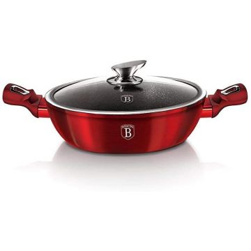Cratita din aluminiu cu invelis antiaderent de marmura si capac, Ø28 cm, Metallic Line Burgundy