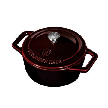 Mini cratita din fonta cu invelis emailat si capac, Ø10 cm, Metallic Line Burgundy