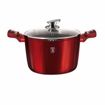 Oala din aluminiu cu invelis antiaderent de marmura si capac, Ø24 cm, 6L, Metallic Line Burgundy