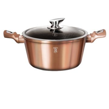 Oala din aluminiu cu invelis antiaderent de marmura si capac, Ø28 cm, Metallic Line Rose Gold