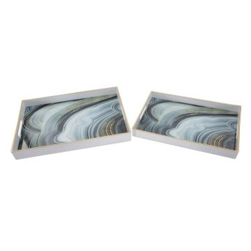 Set 2 tavi servire din sticla si plastic, Marble Multicolor, L40xl30xH4 cm / L35xl25xH3,5 cm