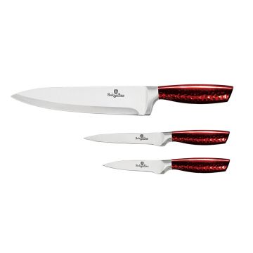Set 3 cutite din otel inoxidabil si cutie magnetica cadou, Shine On Burgundy