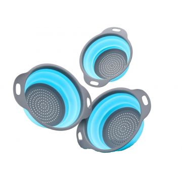 Set 3 strecuratori pliabile din silicon, Callatis Albastru / Gri inchis, Ø23,5xH3,6 cm / Ø20xH3 cm