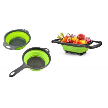 Set 3 strecuratori pliabile din silicon, Callatis Lime / Gri inchis, Ø24xH3,5 cm / Ø19,5xH3 cm / L39-60xl26,5xH4,3-12 cm