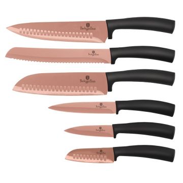 Set 6 cutite otel inoxidabil si invelis din titan, Metallic Line Rose Gold