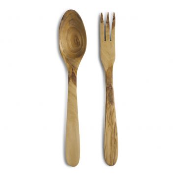 Set lingura si furculita pentru servit salata, din lemn de maslin, Olivewood Natural, 2 piese