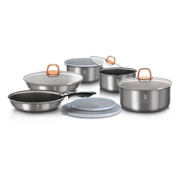 Set oale si tigai din aluminiu cu invelis antiaderent de titan, 12 piese, Moonlight Grey