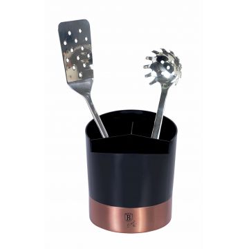 Suport din otel inoxidabil pentru ustensile si tacamuri de bucatarie, Ø14,5xH17 cm, Black Rose