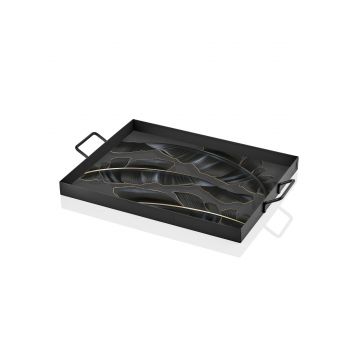 Tava pentru servire din metal, Leaf Negru, L40xl40xH3 cm
