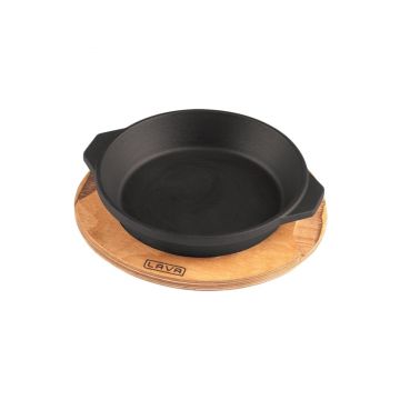 Tava servire rotunda cu suport din lemn Lava 15.3 cm