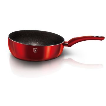 Tigaie de sotat din aluminiu cu invelis antiaderent de marmura, Ø26 cm, Metallic Line Burgundy