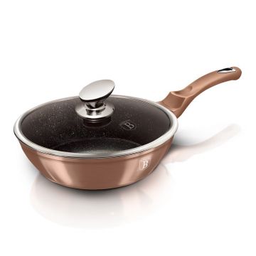 Tigaie din aluminiu cu invelis antiaderent de marmura si capac, Ø24 cm, Metallic Line Rose Gold