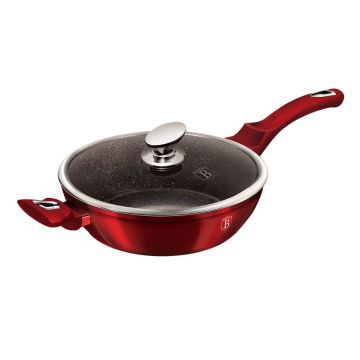 Tigaie din aluminiu cu invelis antiaderent de marmura si capac, Ø28 cm, Metallic Line Burgundy
