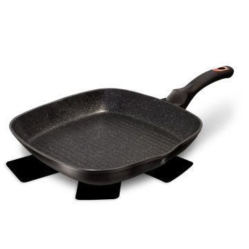 Tigaie grill din aluminiu cu invelis antiaderent de marmura, 28 cm, Black Rose