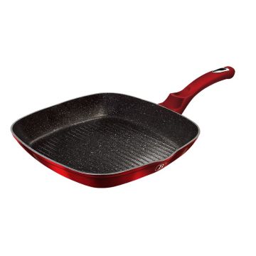 Tigaie grill din aluminiu cu invelis antiaderent de marmura, 28 cm, Metallic Line Burgundy