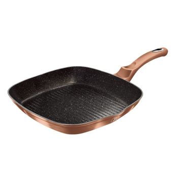 Tigaie grill din aluminiu cu invelis antiaderent de marmura, 28 cm, Metallic Line Rose Gold