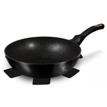 Tigaie wok din aluminiu cu invelis antiaderent de marmura, Ø30 cm, Black Rose