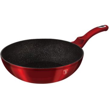 Tigaie wok din aluminiu cu invelis antiaderent de marmura, Ø30 cm, Metallic Line Burgundy