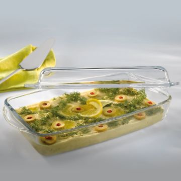 Vas termorezistent rectangular cu capac Pasabahce Borcam 2 L