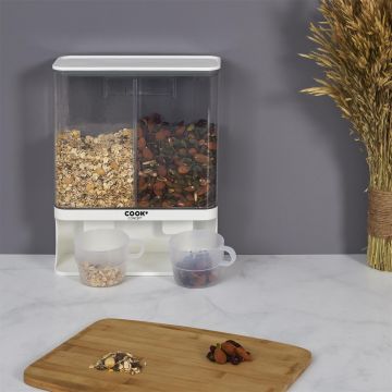 Dispenser dublu cereale, capacitate 3 litri, cu 2 cani masurare