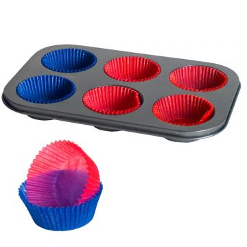 Forma de copt pentru 6 briose+30 forme de copt din hartie 26x18x3 cm