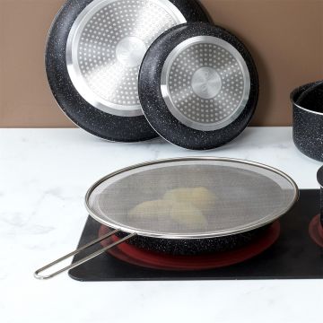 Protectie antistropire din inox, sita cu maner pentru tigaie 29 cm