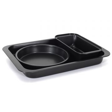 Set 3 forme patiserie, din otel carbon - tava, forma rotunda, forma dreptunghiulara