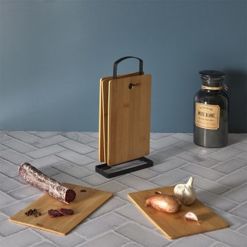 Set 7 piese, stand metal cu 6 tocatoare alimentare bambus, 16x30x5 cm, Cook Concept