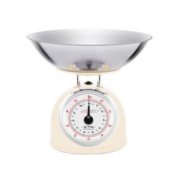 Cantar mecanic de bucatarie ETA Storio 5777 BEJ, 5 kg, precizie 25g, vas 5 L din otel inoxidabil