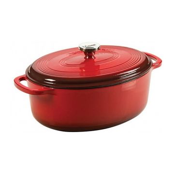 Ceaun din fonta emailata oval cu capac - cuptor olandez Lodge 6,6 litri L-EC7OD43 rosu
