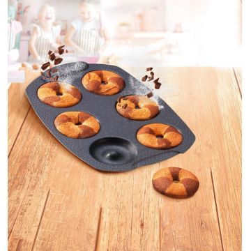 Forma de copt mini gogosi, Tefal, PerfectBake J5734602, 21 x 29 cm, aluminiu reciclat, negru/maro
