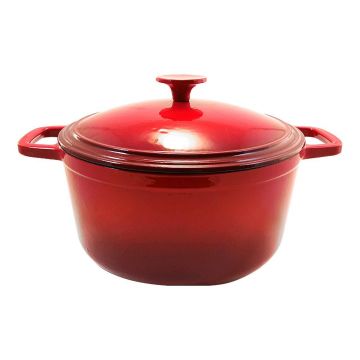 Oala de fonta emailata cu capac, rosie, 5.2 L, Perfect Home