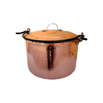 Oala din Cupru 10 Litri cu Capac si Toarta Fier Forjat pentru Ciorba si Tocane