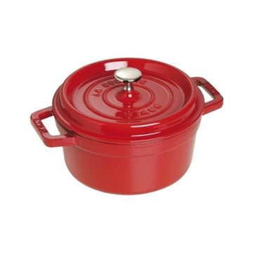 Oala din fonta cu invelis antiaderent de email negru mat si capac, Ø 24 cm, 3,8L, Staub Cocotte Cherry