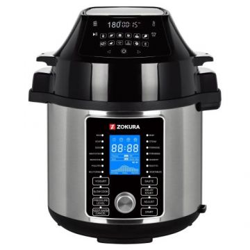 Oala sub presiune electrica 2 in 1 Zokura Z1229, 1500W, 5.6l, 26 programe, functie pastrare la cald, Negru/Argintiu