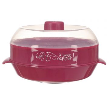 Recipient cuptor microunde, pentru gatit cu aburi, 25.2x14.5x21.5 cm, grena, Happymax