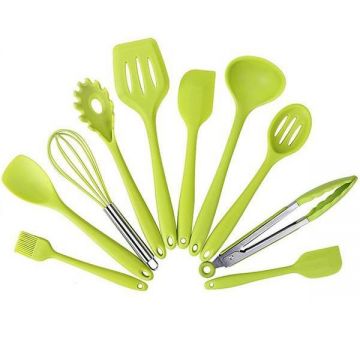 Set 10 Ustensile din Silicon Termorezistent Alimentar Verde G Glixicom®
