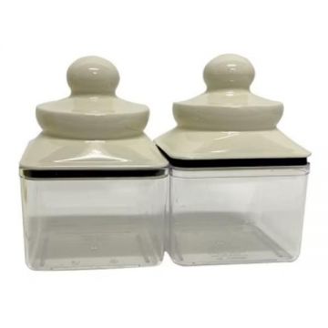 Set 2 borcane pentru condimente, crem/transparent, 200 ml