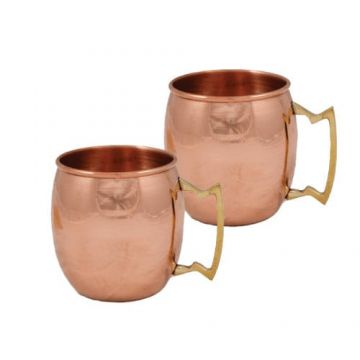 Set 2 cani cupru lucios 500ml pentru Moscow Mule, apa ayurvedica si cocktailuri
