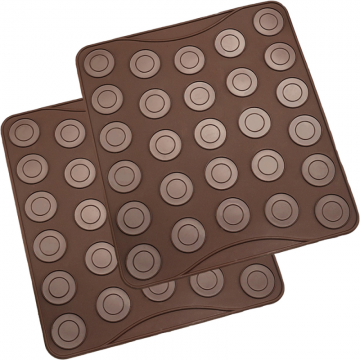 Set 2 tavi copt, Quasar & Co,27 de forme rotunde, pentru prajituri/fursecuri/macarons, rezistente la temperaturi de pana la 250 grade C, silicon, maro