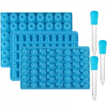 Set 3 forme jeleuri cu pipete Quasar & Co, 146 forme, silicon, albastru