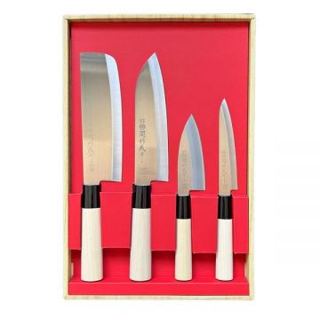 Set 4 cutite japoneze din otel inoxidabil, cutit Santoku, cutit pentru legume, cutit mic si cutit fructe pentru carne, peste, legume, cutie cadou