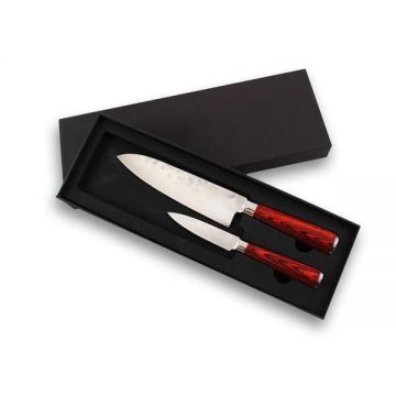 Set cutite Chef knife lama otel X50 17 cm si Paring knife 9 cm, model japonez, maner pakkawood, lemn laminat