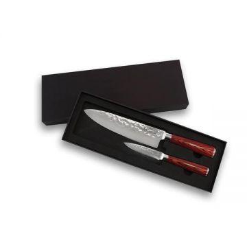 Set cutite Chef knife lama otel X50 20 cm si Paring knife 9 cm, model japonez, maner pakkawood, lemn laminat Set cutite Chef knife lama otel X50 20 cm si Paring knife 9 cm, model japonez, maner pakkawood, lemn laminat