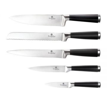 Set de Cutite 6 piese, cu suport bambus, otel inoxidabil, Black Royal Collection, Berlinger Haus, BH 2425