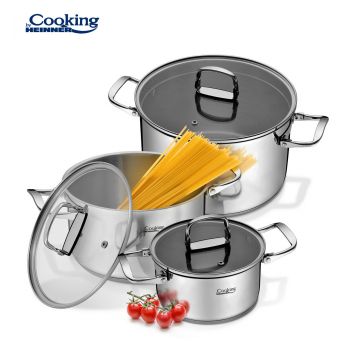 Set de gatit 6 piese, cu manere pliabile, Cooking by Heinner, Milena, inox, gri