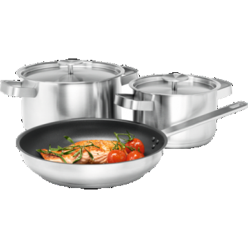 Set de vase Electrolux E3SS, 3 piese din otel inoxidabil, 24 cm/16 cm/20 cm