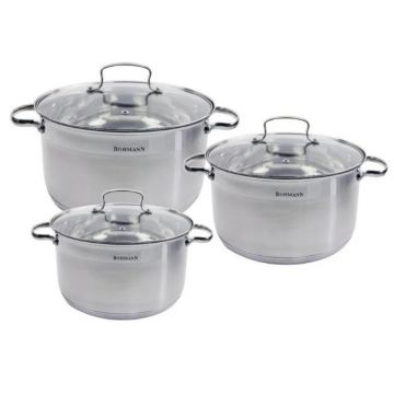 Set Oale de Bucatarie 6 Piese, Fund Incapsulat 7 Straturi, Manere INOX, Bohmann BH 71906, 3.9L, 5L, 6.6L
