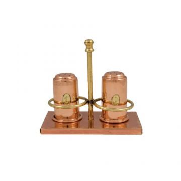 Set Solnita din Cupru Sare si Piper cu Suport, Lucrat Manual in Grecia