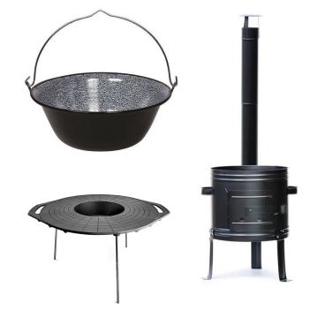 Soba, cu ceaun emailat 30 L, disc fonta 52cm, burlan, cot, 50x67 cm